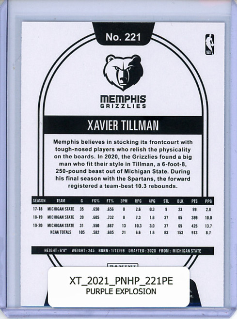 Xavier Tillman 2020-21 Hoops #221 Purple Explosion