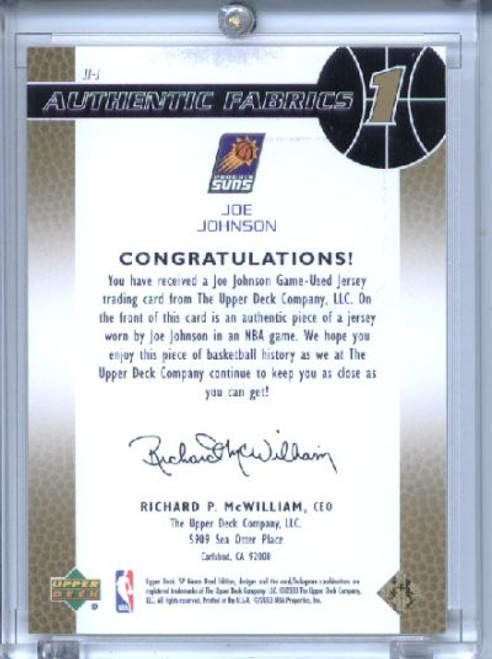 Joe Johnson 2003-04 SP Game Used, Authentic Fabrics #JJ-J Gold (#063/100)