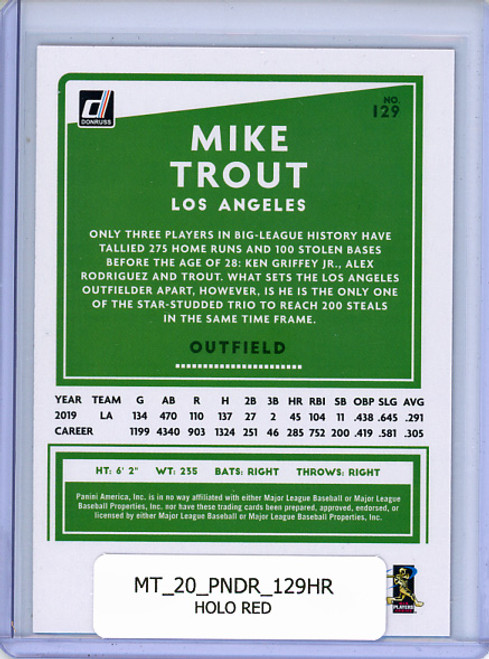 Mike Trout 2020 Donruss #129 Holo Red