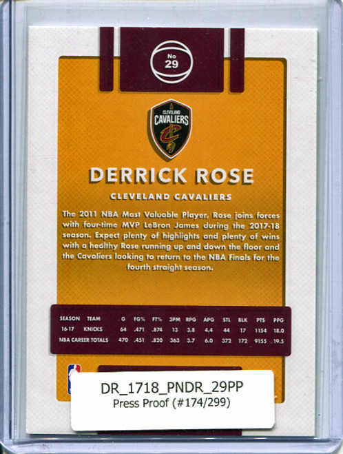 Derrick Rose 2017-18 Donruss #29 Press Proof Silver (#174/299)