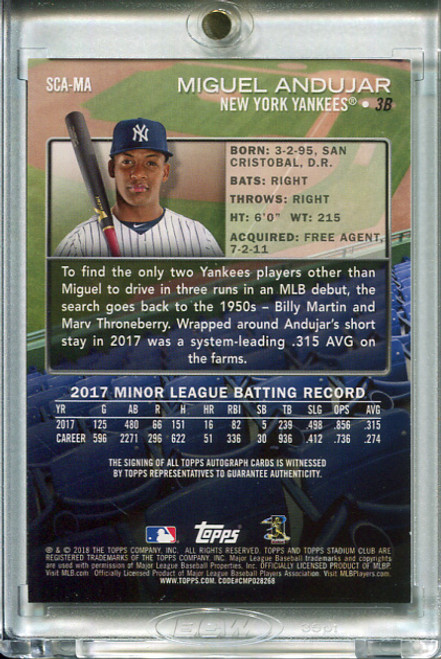 Miguel Andujar 2018 Stadium Club, Autographs #SCA-MA