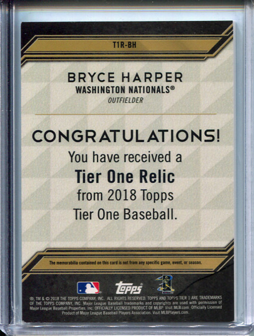 Bryce Harper 2018 Tier One, Relics #T1R-BH (#047/400)