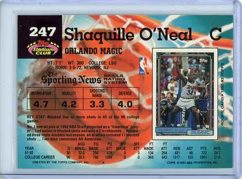 Shaquille O'Neal 1992-93 Stadium Club #247 (2)