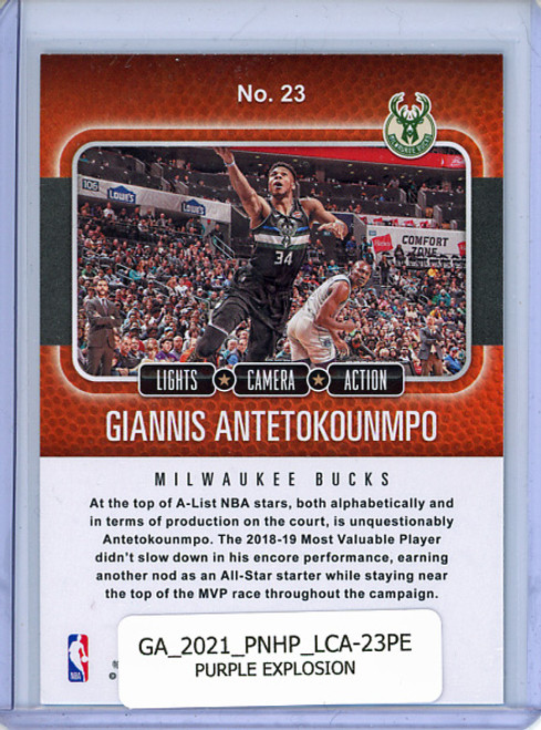 Giannis Antetokounmpo 2020-21 Hoops, Lights Camera Action #23 Purple Explosion