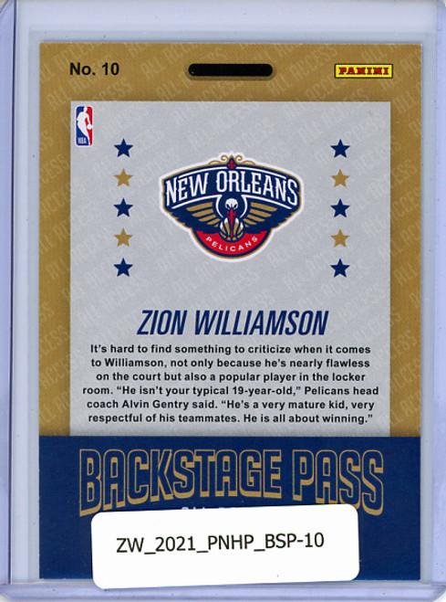 Zion Williamson 2020-21 Hoops, Backstage Pass #10