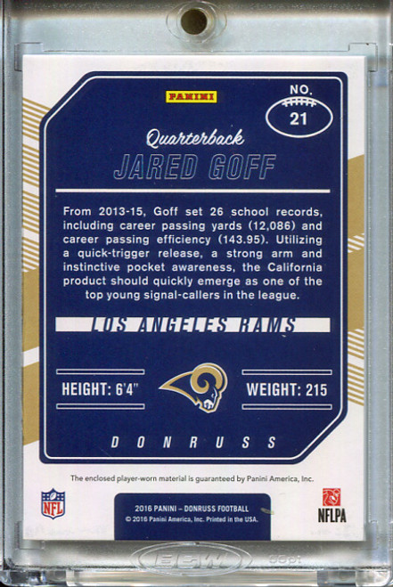 Jared Goff 2016 Donruss, Rookie Phenom Jerseys #21 Red