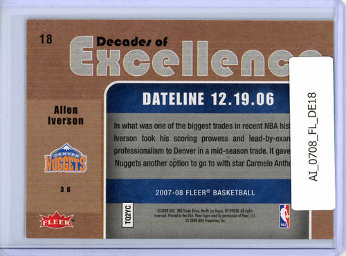 Allen Iverson 2007-08 Fleer, Decades of Excellence #18