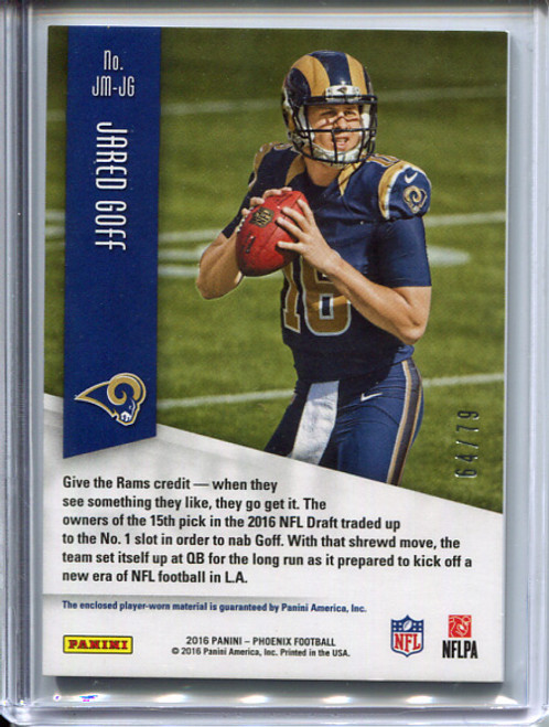 Jared Goff 2016 Phoenix, Rookie Jumbo Jerseys #JM-JG (#64/79)