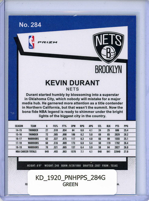 Kevin Durant 2019-20 Hoops Premium Stock #284 Hoops Tribute Green