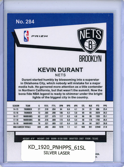 Kevin Durant 2019-20 Hoops Premium Stock #284 Hoops Tribute Silver Laser