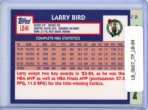 Larry Bird 2006-07 Topps, The Missing Years #LB-84 1984 Topps