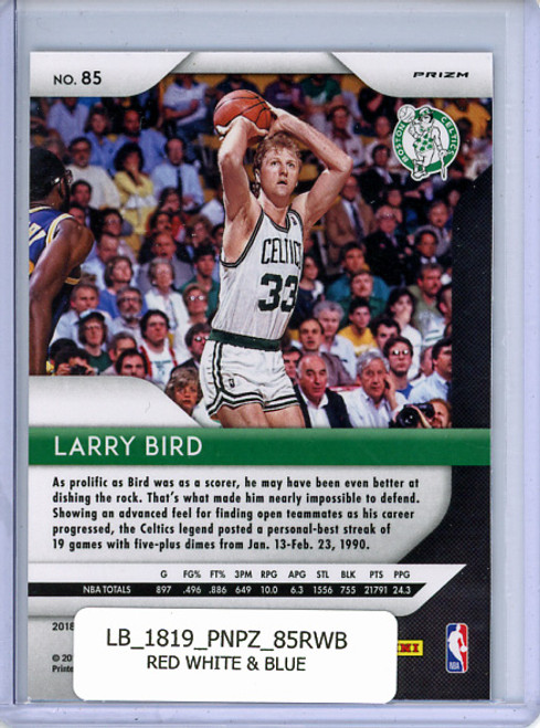 Larry Bird 2018-19 Prizm #85 Red White & Blue