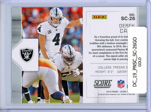 Derek Carr 2019 Score, Signal Callers #SC-26 Gold