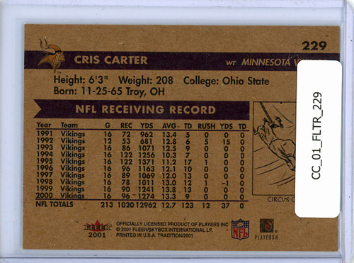Cris Carter 2001 Tradition #229 Glossy