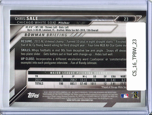 Chris Sale 2016 Bowman #23