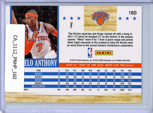 Carmelo Anthony 2011-12 Hoops #160