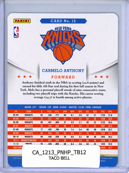 Carmelo Anthony 2012-13 Hoops, Taco Bell #12