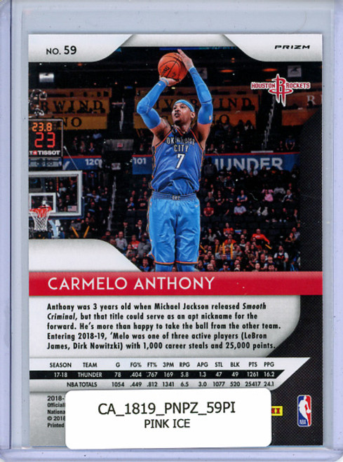 Carmelo Anthony 2018-19 Prizm #59 Pink Ice