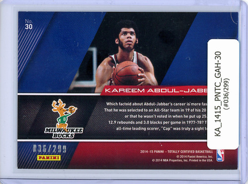 Kareem Abdul-Jabbar 2014-15 Totally Certified, Great American Heroes #30 (#036/299)