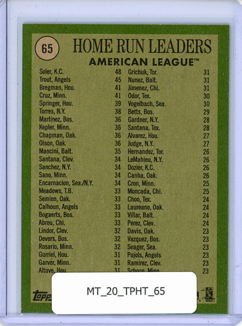 Jorge Soler, Mike Trout, Alex Bregman, Nelson Cruz 2020 Heritage #65 AL Home Run Leaders