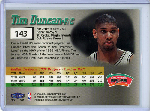 Tim Duncan 1999-00 Mystique #143 (#0660/2500)