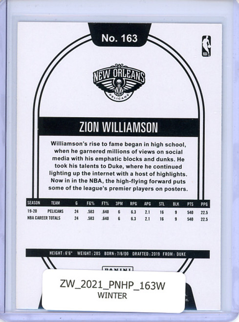 Zion Williamson 2020-21 Hoops #163 Winter