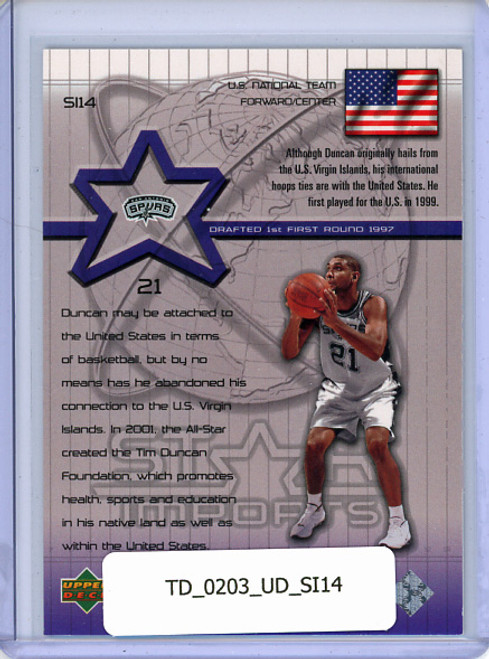 Tim Duncan 2002-03 Upper Deck, Star Imports #SI14