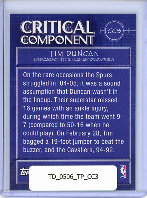 Tim Duncan 2005-06 Topps, Critical Component #CC3