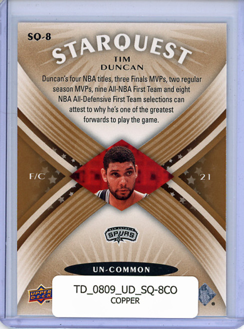 Tim Duncan 2008-09 Upper Deck, Starquest #SQ-8 Copper