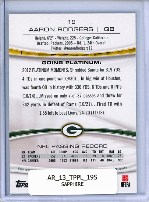 Aaron Rodgers 2013 Platinum #19 Sapphire