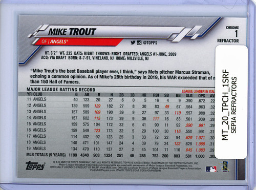 Mike Trout 2020 Topps Chrome #1 Sepia Refractors