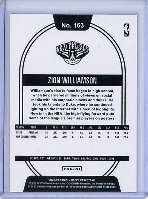 Zion Williamson 2020-21 Hoops #163 Blue (3)