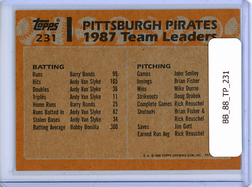 Barry Bonds, Bobby Bonilla 1988 Topps #231 Team Leaders