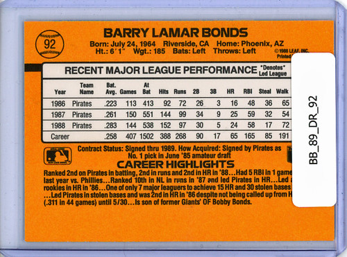 Barry Bonds 1989 Donruss #92