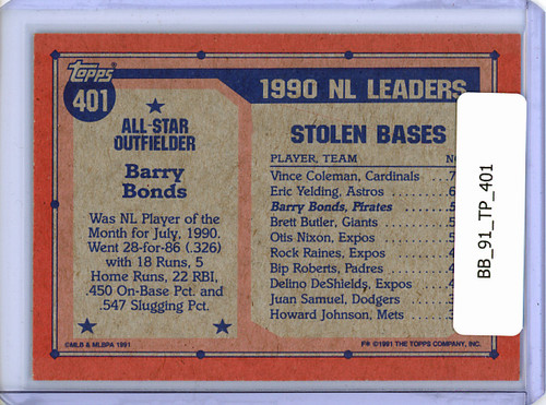 Barry Bonds 1991 Topps #401 All Star
