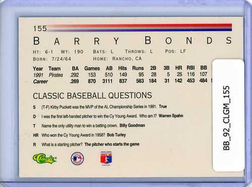 Barry Bonds 1992 Classic Game #155