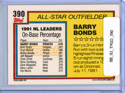 Barry Bonds 1992 Topps Gold #390 All-Star