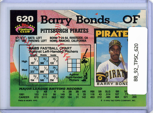 Barry Bonds 1992 Stadium Club #620