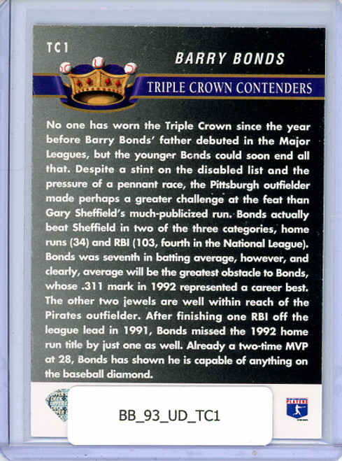 Barry Bonds 1993 Upper Deck, Triple Crown #TC1