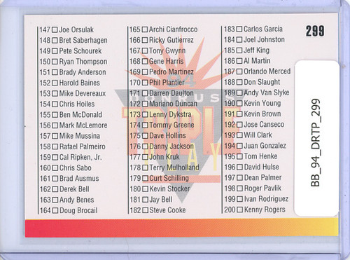 Barry Bonds 1994 Triple Play #299 Checklist