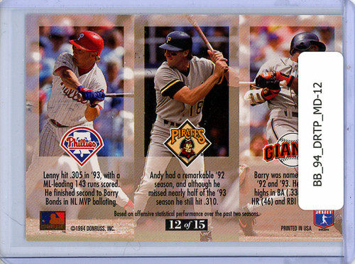 Barry Bonds, Andy Van Slyke, Lenny Dykstra 1994 Triple Play, Medalists #12