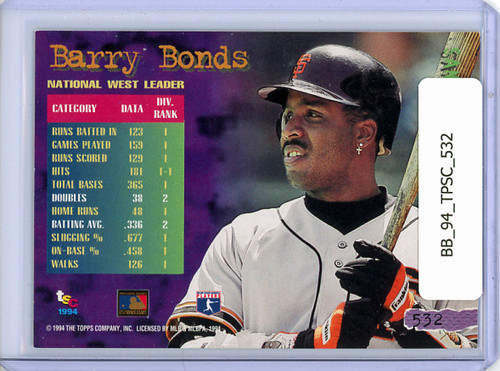 Barry Bonds 1994 Stadium Club #532 HR Leader