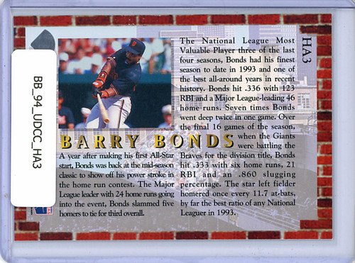 Barry Bonds 1994 Collector's Choice, Home Run All-Stars #HA3