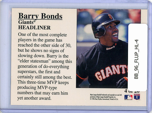 Barry Bonds 1996 Fleer Update, Headliners #4