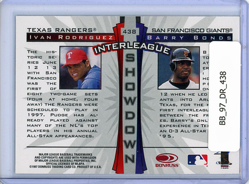 Barry Bonds, Ivan Rodriguez 1997 Donruss #438 Interleague Showdown