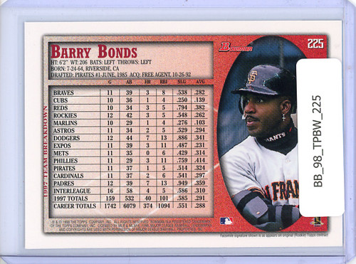 Barry Bonds 1998 Bowman #225