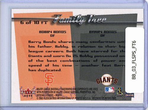 Barry Bonds, Bobby Bonds 2003 Splendid Splinters, Family Tree #FT6