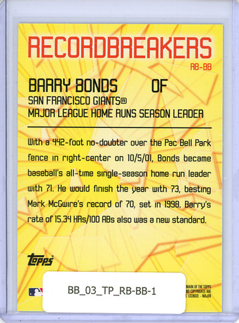 Barry Bonds 2003 Topps, Record Breakers #RB-BB1