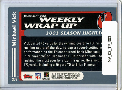 Michael Vick 2003 Topps #303 Weekly Wrap Up