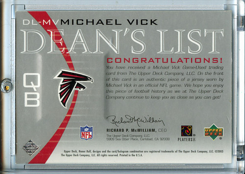 Michael Vick 2003 Honor Roll, Dean's List #DL-MV Silver (#106/200)
